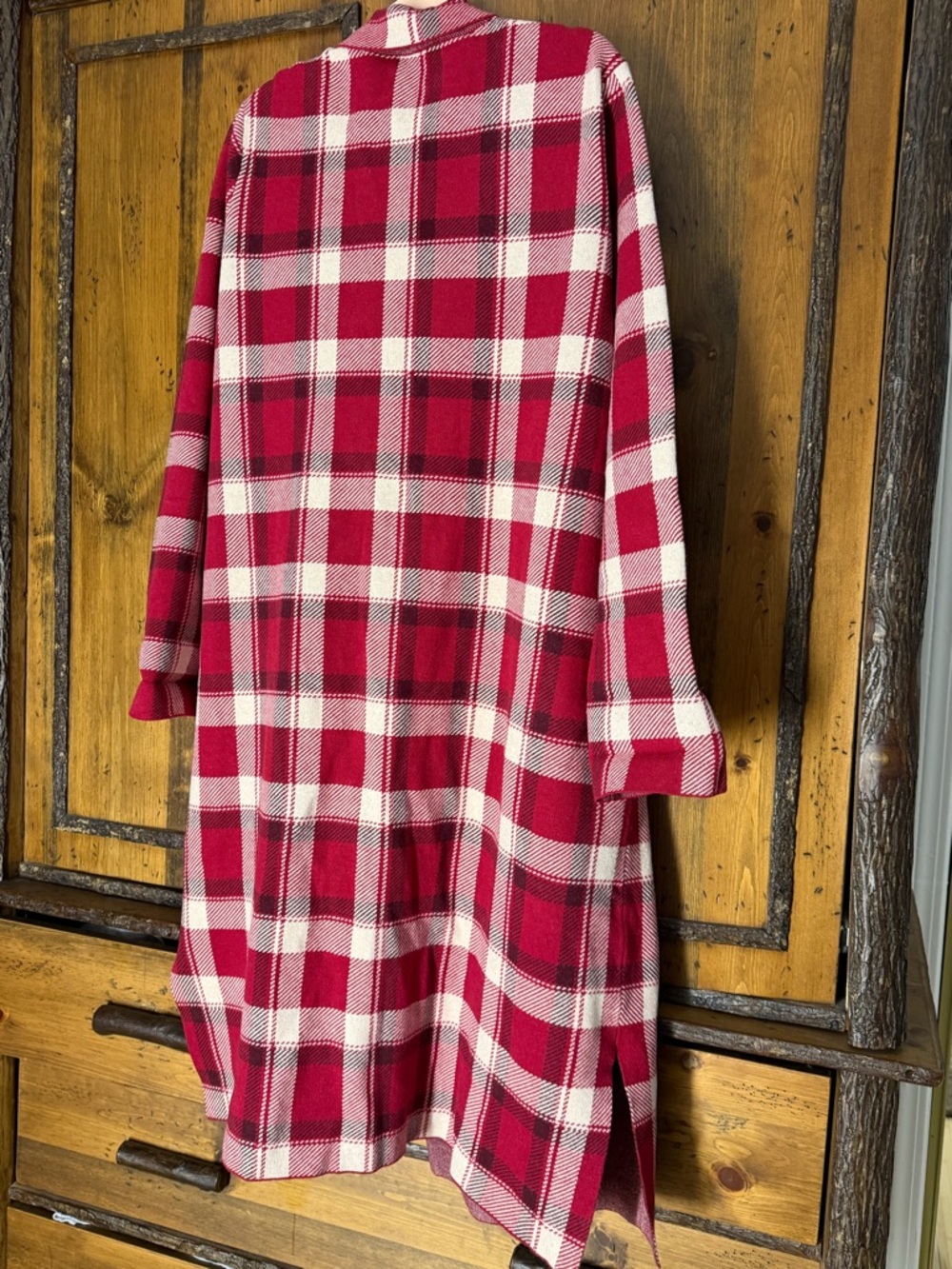 DownEast Red and White Plaid Long Cardigan xxl - Picture 2 of 5
